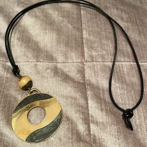 Chicos Disc Necklace Gold on Black Rope